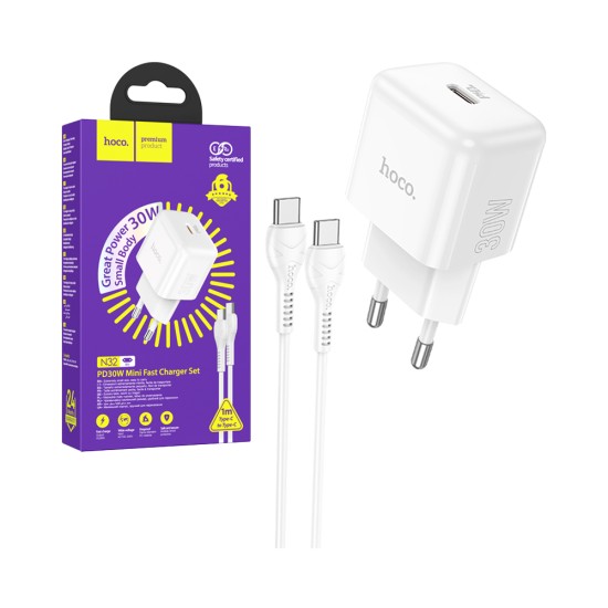 Hoco Charger N32 Glory Pd30w Type-C To Lightning 1m White Hoco Charger N32 Glory Pd30w Type-C To Lightning 1m White